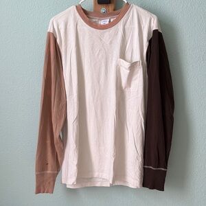 Urban Outfitters Colorblock Long Sleeve Tee - Cream, Brown, Tan